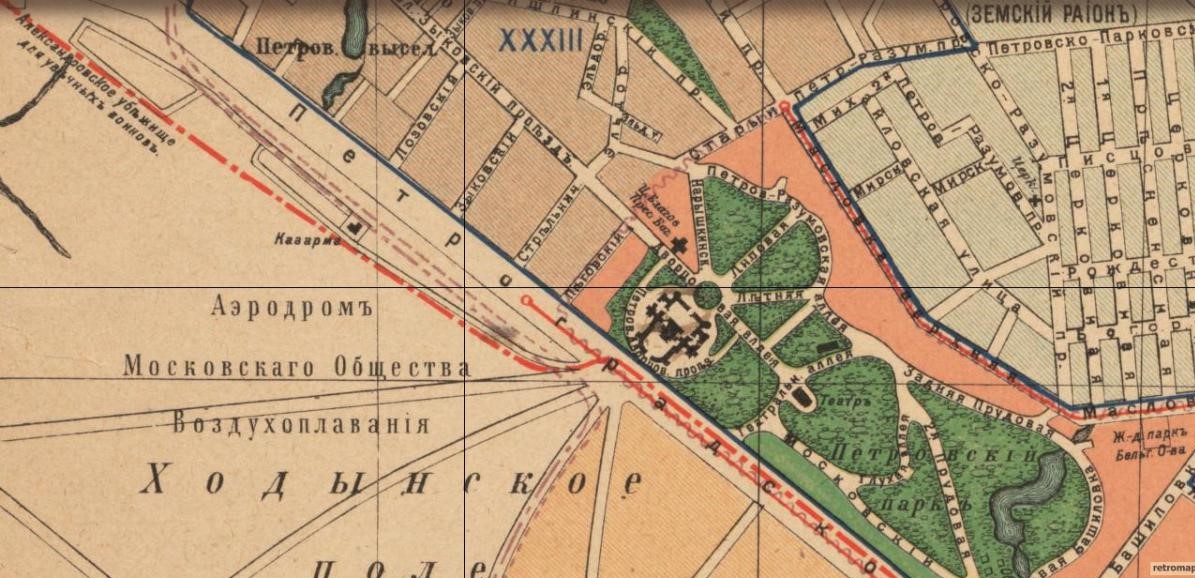 Старая дореволюционная карта с аэродромом на Ходынском поле